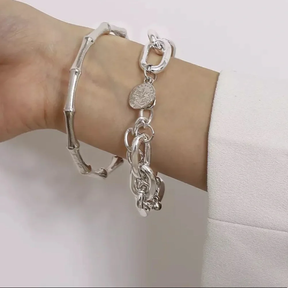 White gold plated double bracelet - Picture 1 of 5